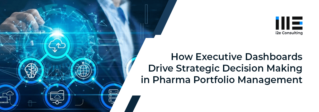 Pharmaceutical company executive dashboard with charts and graphs displaying sales metrics, R&D progress, and other portfolio data.